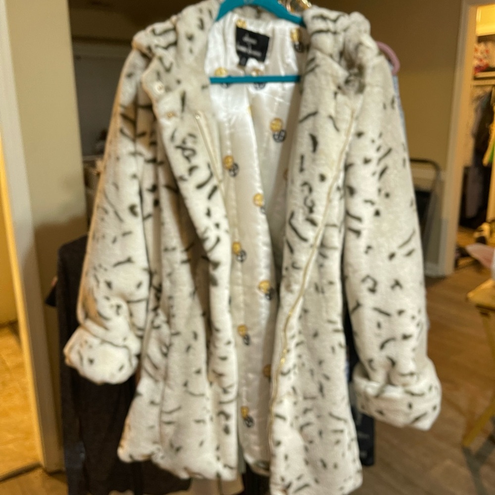 Dennis Basso White and Black Faux Fur Coat
